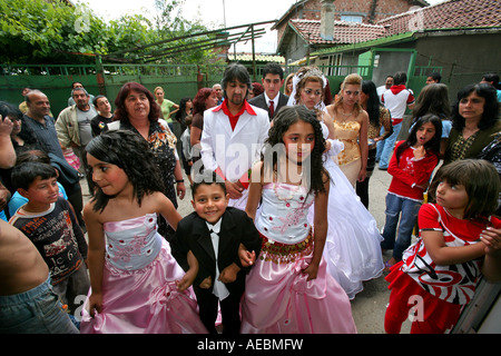 A gypsy wedding is based on music dance and lots of alcohol The bride and groom take their families into the streets and dance Stock Photo