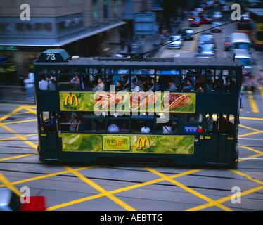 Moving double decker tram Sheung Wan China North East Asia China Hong Kong Stock Photo