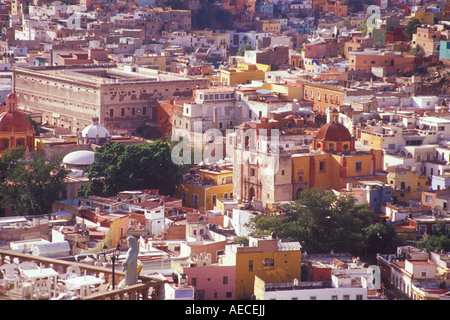 Alhondiga de Granaditas Museum and a view of city from El Pipila Monument Guanajuato Mexico Stock Photo