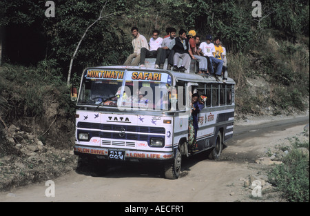 Means of public transportation local bus in Besisahar village area Nepal Stock Photo