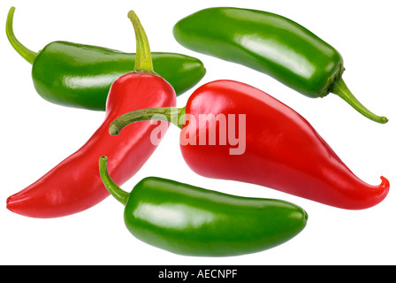 RED AND GREEN CHILLIS CUT OUT Stock Photo