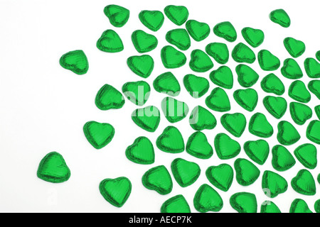 many green chocolate hearts Stock Photo