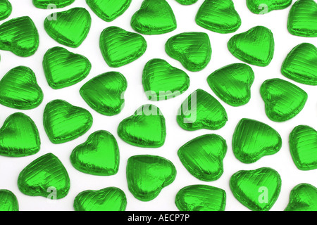 many green chocolate hearts Stock Photo