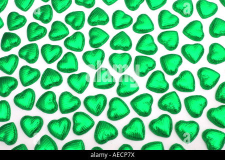 many green chocolate hearts Stock Photo