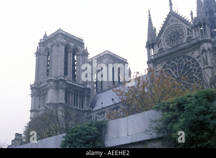 A view of Notre Dame Cathedral from the River Seine in Paris France prior to the devastating April 15, 2019 fire. Stock Photo