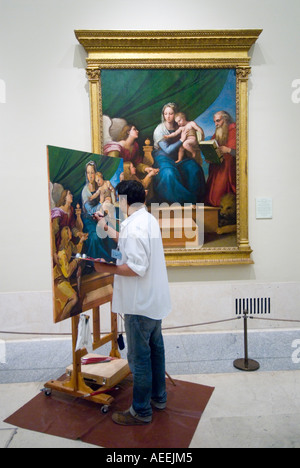 Artist copying old master painting Madonna with the Fish by
