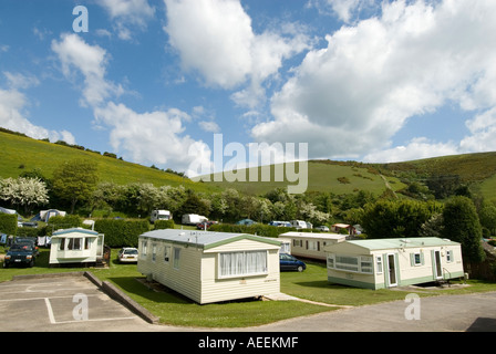 Caravan Park In Summer With Caravans Among The Hills And Trees Of