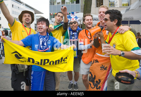 Football fans from Japan, Brazil and Holland cheering together in good mood before the world cup match Japan vs Brazil (1:4) Stock Photo
