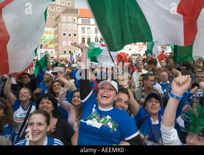 Italian football fans celebrating the victory of their team in the world cup match Italy vs Czech Republic (2:0) Stock Photo