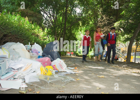 Garbage deposited and thrown in the street is an all to common problem in Mexico City Stock Photo