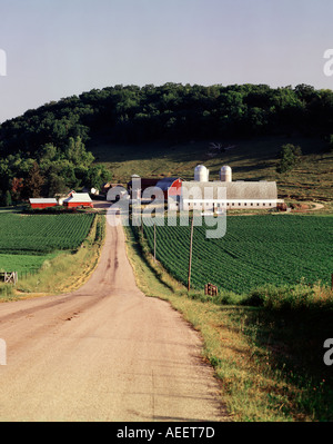Wisconsin dairy farm with classic features such as tall silo and red ...