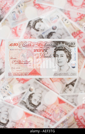 Fifty pound notes sterling Stock Photo