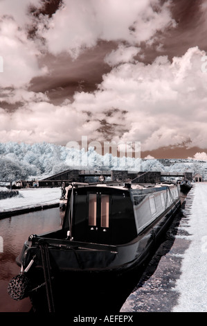 Canal Barge in Bugsworth Canal Basin, Derbyshire UK #02 Stock Photo