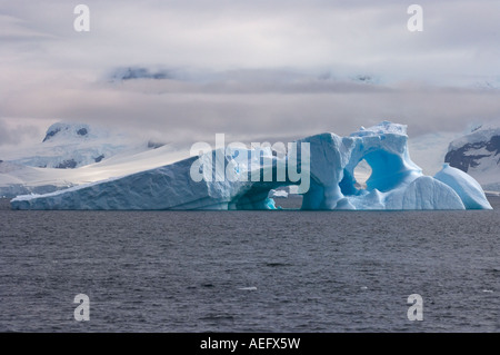 wedge iceberg floating off the western Antarctic peninsula Antarctica Southern Ocean Stock Photo