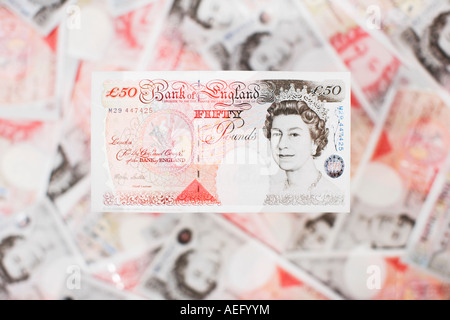 Fifty pound notes sterling Stock Photo