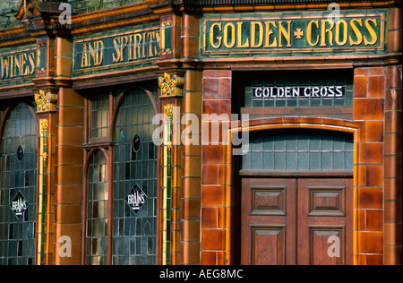 Wales Cardiff Golden Cross pub Victorian tiled sign Stock Photo