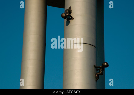 The giant Zizkov Television transmitter tower with crawling 'babies' in Zizkov district Prague Czech Republic Stock Photo