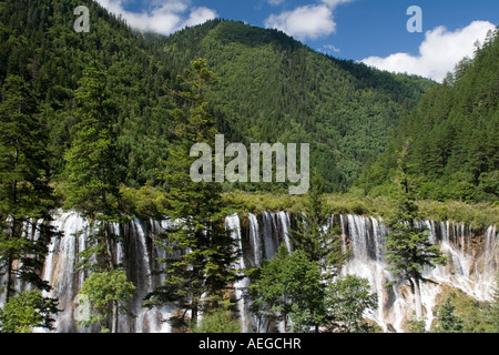 One of many majestic waterfalls at Jiuzhaigou Nature Reserve in Sichuan, China. Stock Photo