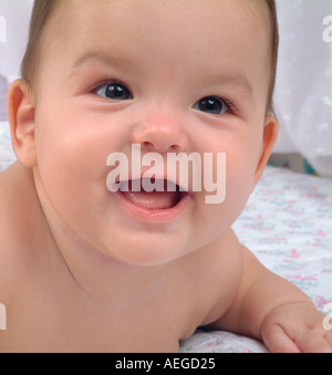 Baby mile smiling happy closeup close up close up expression emotion person people kid child baby Stock Photo