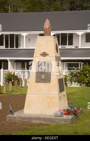 Russell Bay of Islands Northland North Island New Zealand May War memorial stone on green in most historic village Stock Photo