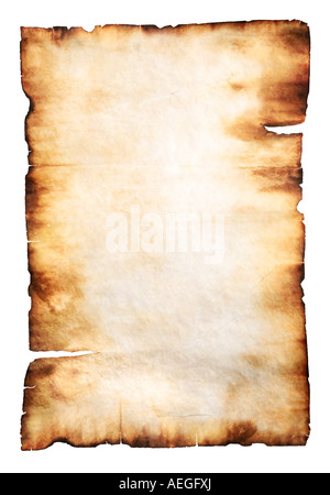 Vintage yellowish parchment paper with burnt edges Stock Photo