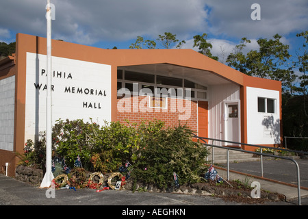 Paihia Bay of Islands Northland North Island New Zealand May War Memorial Hall building exterior with wreathes Stock Photo