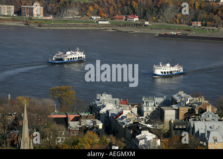 Aerial view of the Ferries joining Quebec City and Levis in Canada Stock Photo