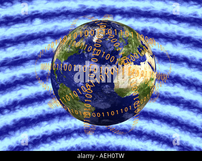Digital program code with earth globe background Stock Photo - Alamy