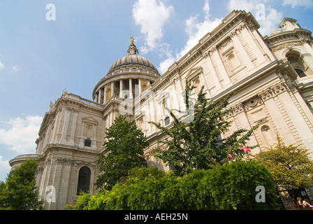 Angular horizontal wide angle of the south side of St Paul's Cathedral Stock Photo