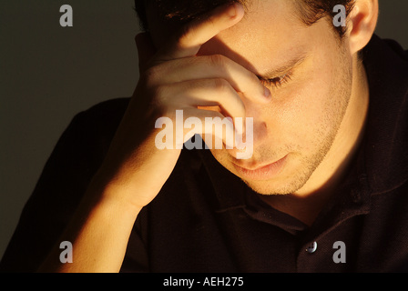 Expressions hinking pensive concentrated focused despair emotion Stock Photo