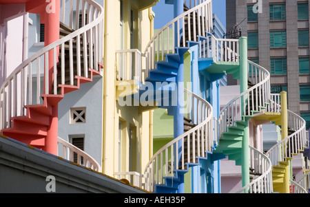 Colorful spiral staircases in a backstreet in Singapore Stock Photo