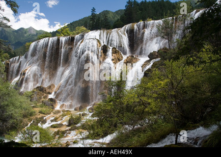 One of many majestic waterfalls at Jiuzhaigou Nature Reserve in Sichuan, China. Stock Photo