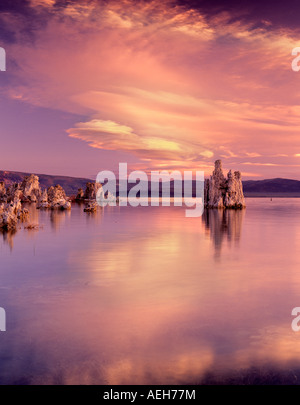 Sunrise on Mono Lake with tufa and clouds California Stock Photo