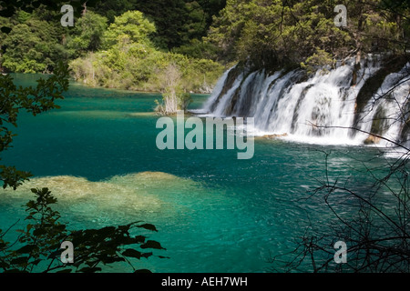 One of many waterfalls at Jiuzhaigou Nature Reserve in Sichuan, China. Stock Photo