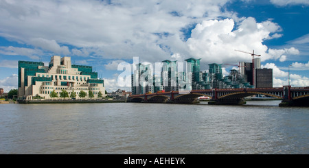 St George Warf Tand he SIS building at Vauxhall Cross London seen from Millbank Stock Photo