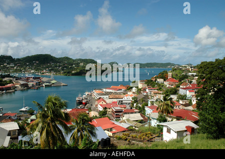 GRENADA Caribbean St Georges Harbour Overview above from an unusual angle with lots of color Stock Photo