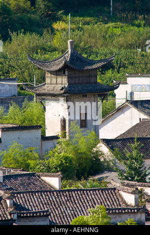 Tower in Ancient Huizhou Style Chinese Village Xidi China Stock Photo