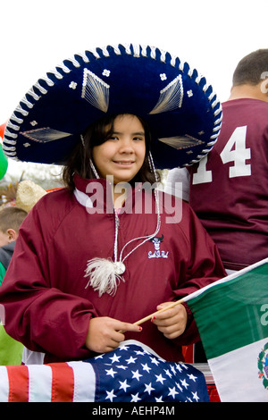 Portrait Of Young Woman With Sombrero, Flag Of Mexico And Tortilla 