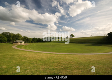 The cricket field and pavilion in Roundhay park, Leeds, Yorkshire, England, UK Stock Photo
