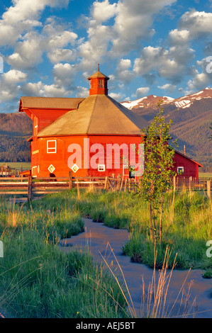 Farmland near Joseph with barn and stream. Oregon Stock Photo