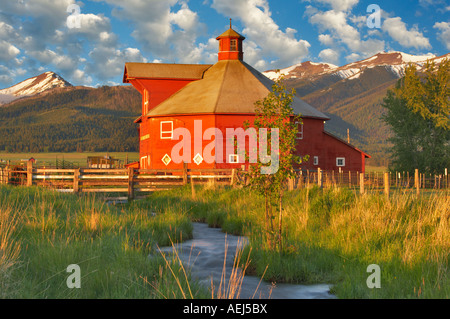 Farmland near Joseph with barn and stream Oregon Stock Photo