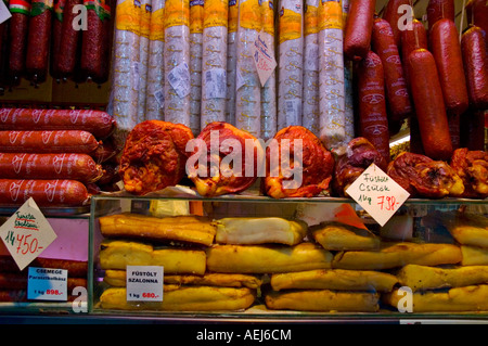 Meat stall at central market hall in Budapest Hungary EU Stock Photo