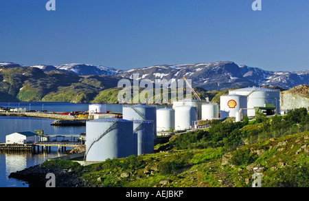 Oil tanks near Hammerfest, Northern Norway, Norway Stock Photo