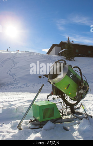 Snow cannon in the skiing area, Montafon, Vorarlberg, Austria Stock Photo