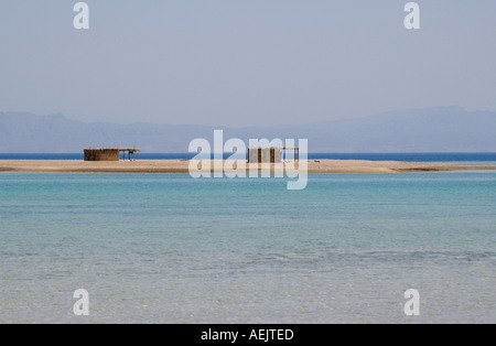 Lodging straw huts at the National Nature Reserve of Ras Abu Galum also Ras Abu Galoum or Ras Abu Gallume in the Red Sea Sinai Peninsula Egypt Stock Photo