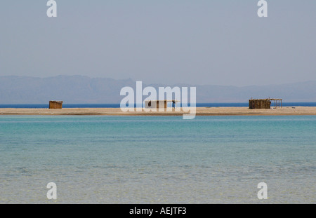 Lodging straw huts at the National Nature Reserve of Ras Abu Galum also Ras Abu Galoum or Ras Abu Gallume in the Red Sea Sinai Peninsula Egypt Stock Photo