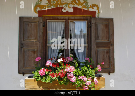 Window of a Bavarian farm-house, Bavaria, Germany Stock Photo