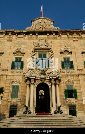 Facade of Auberge de Castille castle built in the Baroque style in the city of Valletta which houses the Office of the Prime Minister of Malta Stock Photo