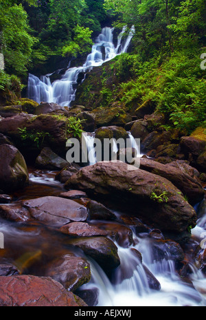 Waterfalls in the forest, with red stones