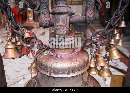 Brass bell at a Kali temple, Dakshinkali, Kathmandu valley, Nepal Stock Photo